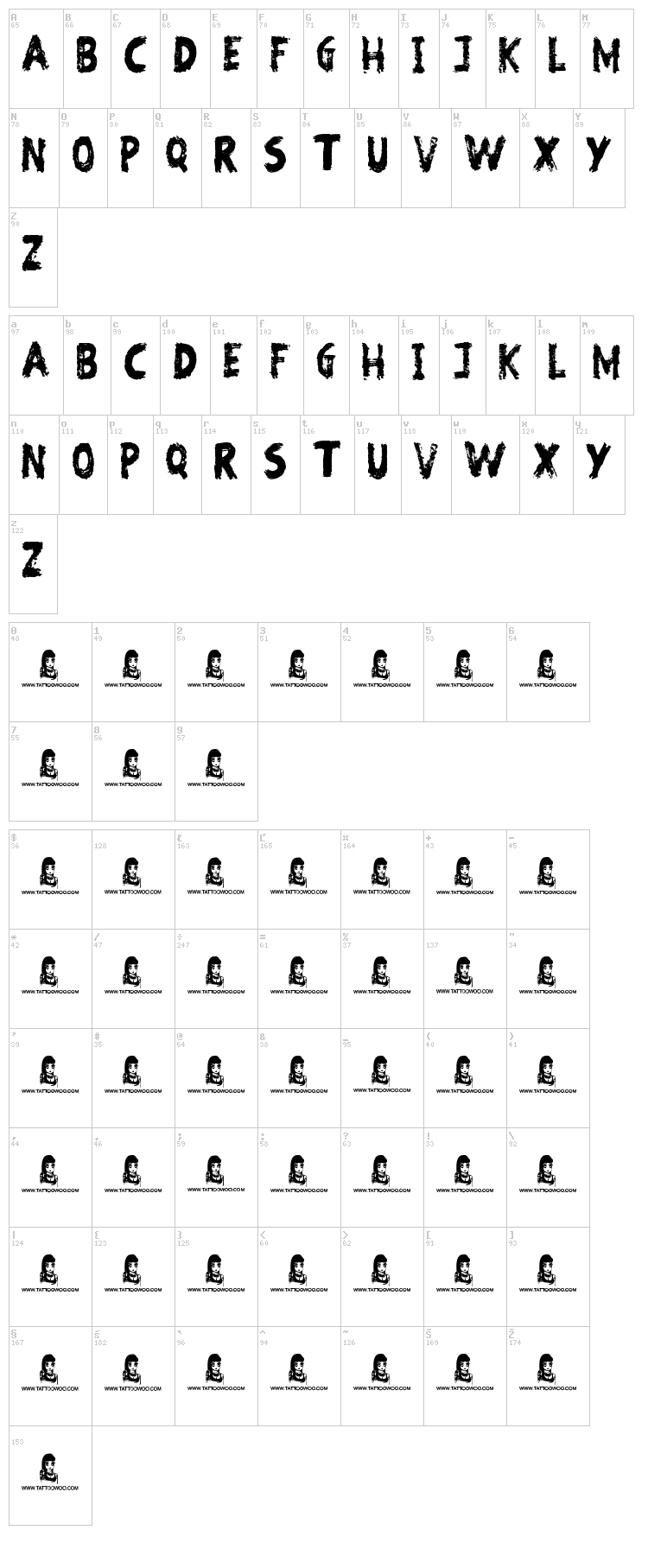 Beware of the Zombies font map